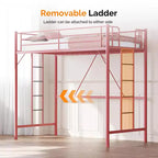 Lit mezzanine VINGLI pour lits jumeaux avec barreaux plats pour adultes, enfants et jeunes adolescents, aucun sommier tapissier requis, support à lattes métalliques robustes, rose