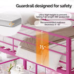 VINGLI Lit mezzanine tout métal avec bureau, balustrade de 38 cm, échelle antidérapante, 2 stations de recharge, 4 tiroirs/étagères de rangement/LED, pas besoin de sommier, rose