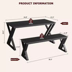 Ensemble table à manger CuisinSmart avec banc et plateau en bois, table de cuisine à structure métallique avec pieds en X et banc pour 4 personnes, pour café, maison, bureau, noir