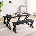 Ensemble table à manger CuisinSmart avec banc et plateau en bois, table de cuisine à structure métallique avec pieds en X et banc pour 4 personnes, pour café, maison, bureau, noir