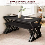Ensemble table à manger CuisinSmart avec banc et plateau en bois, table de cuisine à structure métallique avec pieds en X et banc pour 4 personnes, pour café, maison, bureau, noir