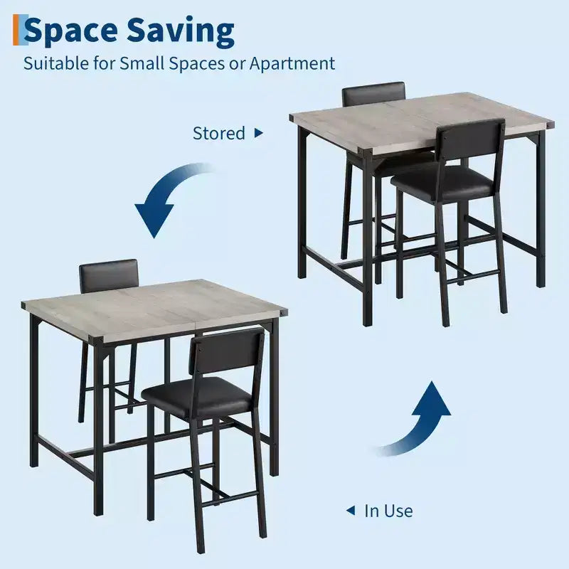 Ensemble table de salle à manger CuisinSmart pour 2, ensemble table de cuisine avec repose-pieds et dossier, table hauteur de comptoir avec 2 tabourets de bar rembourrés