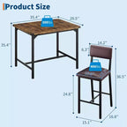 Ensemble table de salle à manger CuisinSmart pour 2, ensemble table de cuisine avec repose-pieds et dossier, table hauteur de comptoir avec 2 tabourets de bar rembourrés