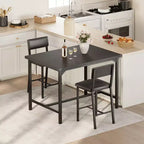 Ensemble table de salle à manger CuisinSmart pour 2, ensemble table de cuisine avec repose-pieds et dossier, table hauteur de comptoir avec 2 tabourets de bar rembourrés