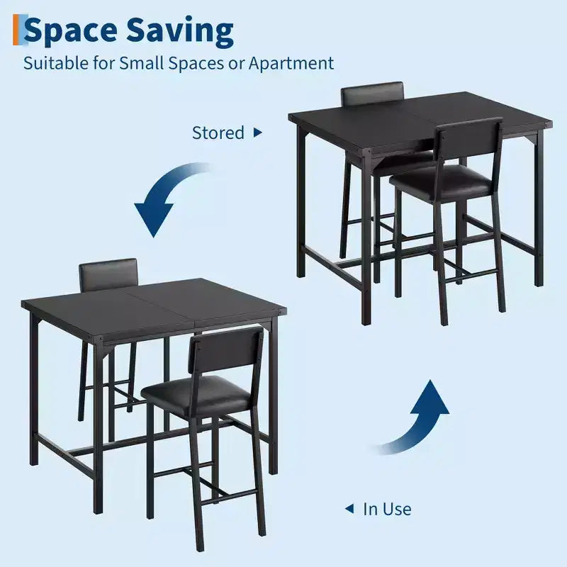 Ensemble table de salle à manger CuisinSmart pour 2, ensemble table de cuisine avec repose-pieds et dossier, table hauteur de comptoir avec 2 tabourets de bar rembourrés