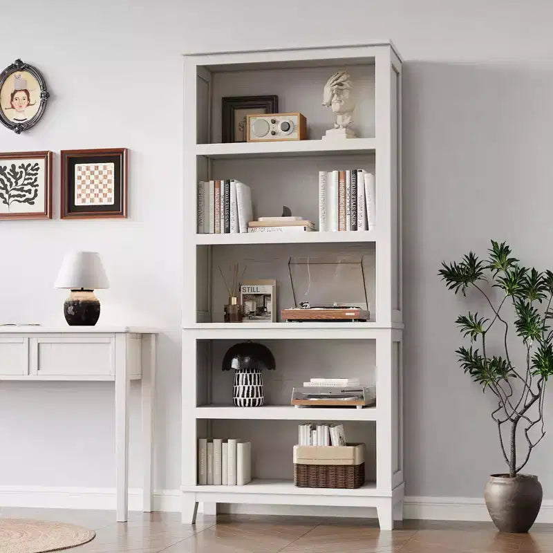 Étagère étroite à 5 niveaux avec pieds en bois, bibliothèque étroite de style rustique pour salon, appartement, bureau