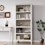 Étagère étroite à 5 niveaux avec pieds en bois, bibliothèque étroite de style rustique pour salon, appartement, bureau