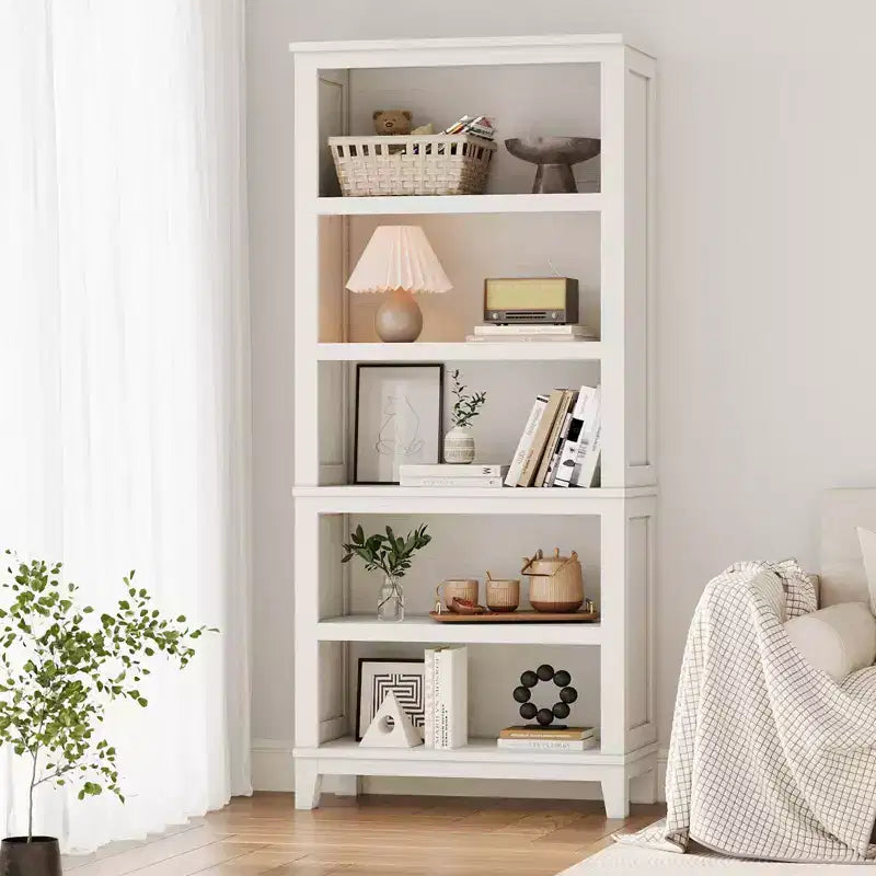 Étagère étroite à 5 niveaux avec pieds en bois, bibliothèque étroite de style rustique pour salon, appartement, bureau