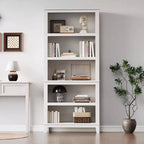 Étagère étroite à 5 niveaux avec pieds en bois, bibliothèque étroite de style rustique pour salon, appartement, bureau