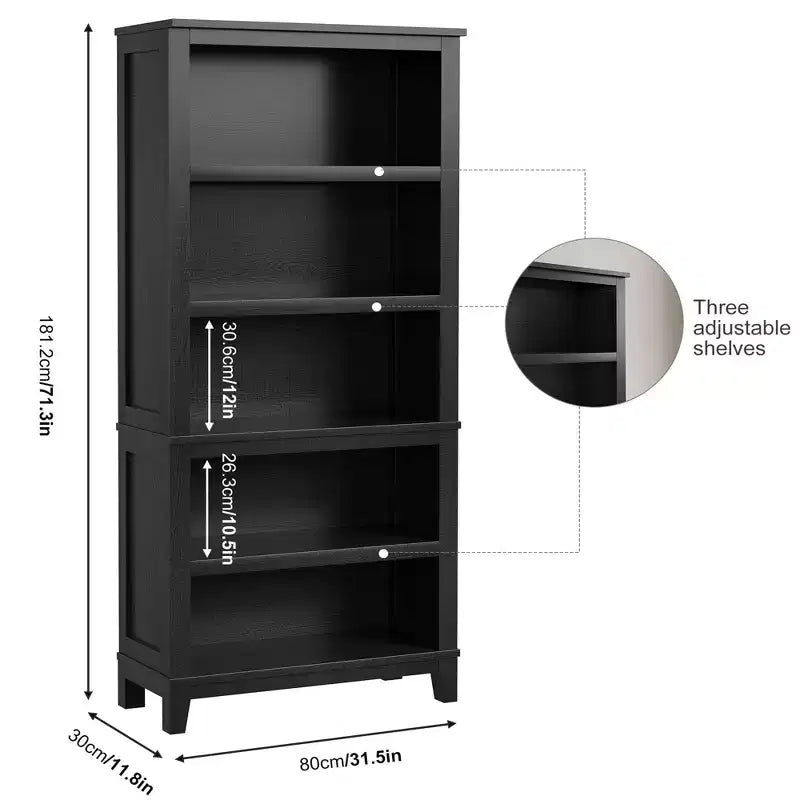 Étagère étroite à 5 niveaux avec pieds en bois, bibliothèque étroite de style rustique pour salon, appartement, bureau