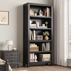 Étagère étroite à 5 niveaux avec pieds en bois, bibliothèque étroite de style rustique pour salon, appartement, bureau