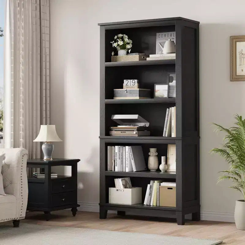 Étagère étroite à 5 niveaux avec pieds en bois, bibliothèque étroite de style rustique pour salon, appartement, bureau