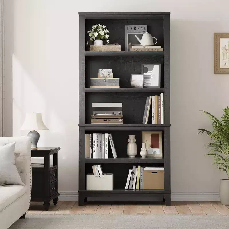 Étagère étroite à 5 niveaux avec pieds en bois, bibliothèque étroite de style rustique pour salon, appartement, bureau