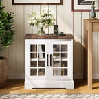 Table de chevet de 61 cm avec station de charge, porte en verre trempé et étagères réglables, table de chevet en bois style ferme