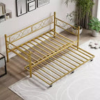 Lit de repos avec lit gigogne, lit de repos simple en métal avec tête de lit florale, cadre de lit de repos moderne en métal avec lit gigogne coulissant, lattes en acier robustes