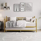 Lit de repos avec lit gigogne, lit de repos simple en métal avec tête de lit florale, cadre de lit de repos moderne en métal avec lit gigogne coulissant, lattes en acier robustes