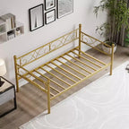 Lit de repos avec lit gigogne, lit de repos simple en métal avec tête de lit florale, cadre de lit de repos moderne en métal avec lit gigogne coulissant, lattes en acier robustes