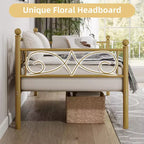 Lit de repos avec lit gigogne, lit de repos simple en métal avec tête de lit florale, cadre de lit de repos moderne en métal avec lit gigogne coulissant, lattes en acier robustes