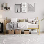 Lit de repos avec lit gigogne, lit de repos simple en métal avec tête de lit florale, cadre de lit de repos moderne en métal avec lit gigogne coulissant, lattes en acier robustes