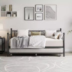 Lit de repos avec lit gigogne, lit de repos simple en métal avec tête de lit florale, cadre de lit de repos moderne en métal avec lit gigogne coulissant, lattes en acier robustes