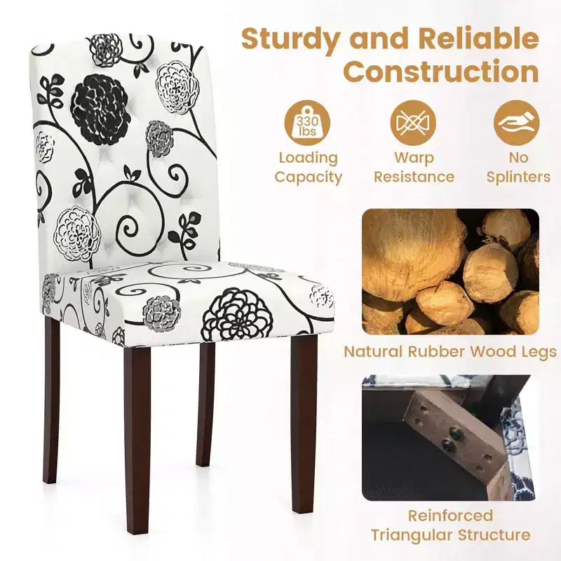 Costway Lot de 2 chaises de salle à manger en bois avec pieds en bois d'hévéa, assise rembourrée, ressorts en S, cuisine beige/gris