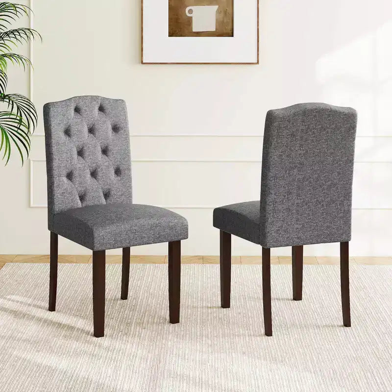 Costway Lot de 2 chaises de salle à manger en bois avec pieds en bois d'hévéa, assise rembourrée, ressorts en S, cuisine beige/gris