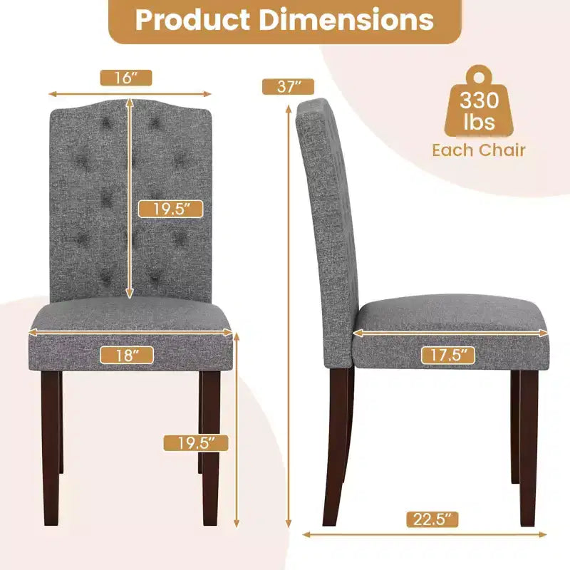 Costway Lot de 2 chaises de salle à manger en bois avec pieds en bois d'hévéa, assise rembourrée, ressorts en S, cuisine beige/gris