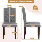 Costway Lot de 2 chaises de salle à manger en bois avec pieds en bois d'hévéa, assise rembourrée, ressorts en S, cuisine beige/gris