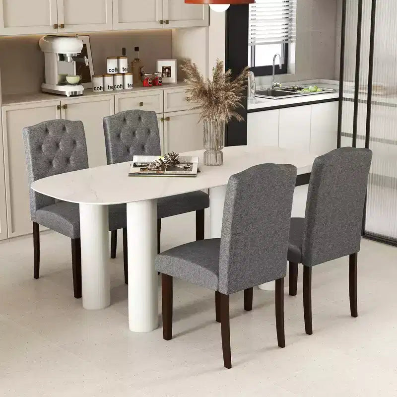Costway Lot de 2 chaises de salle à manger en bois avec pieds en bois d'hévéa, assise rembourrée, ressorts en S, cuisine beige/gris