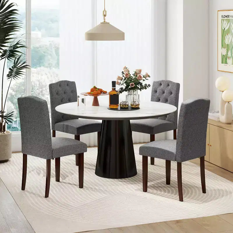 Costway Lot de 2 chaises de salle à manger en bois avec pieds en bois d'hévéa, assise rembourrée, ressorts en S, cuisine beige/gris