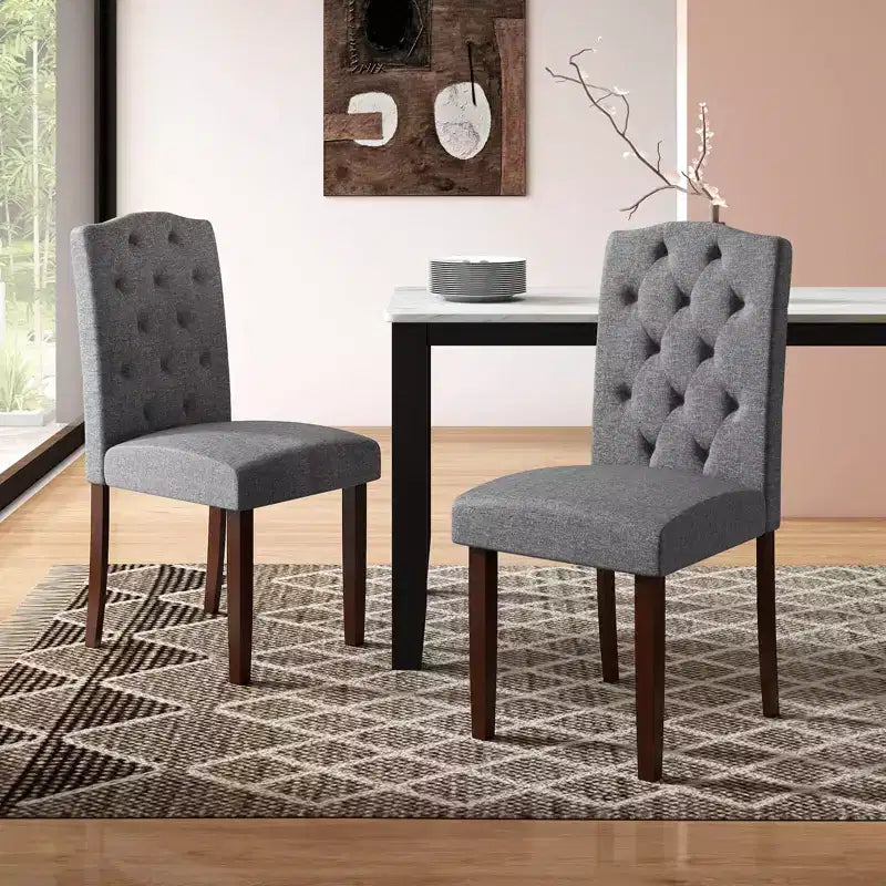 Costway Lot de 2 chaises de salle à manger en bois avec pieds en bois d'hévéa, assise rembourrée, ressorts en S, cuisine beige/gris