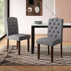 Costway Lot de 2 chaises de salle à manger en bois avec pieds en bois d'hévéa, assise rembourrée, ressorts en S, cuisine beige/gris