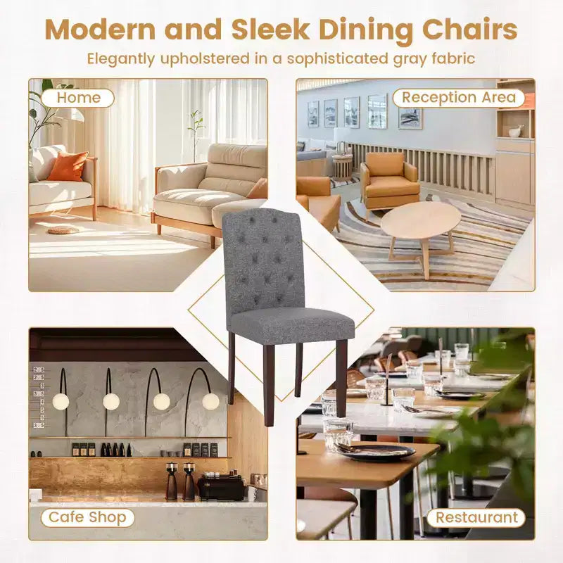 Costway Lot de 2 chaises de salle à manger en bois avec pieds en bois d'hévéa, assise rembourrée, ressorts en S, cuisine beige/gris