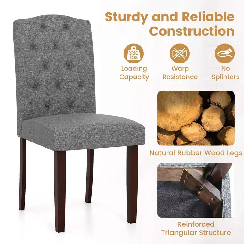 Costway Lot de 2 chaises de salle à manger en bois avec pieds en bois d'hévéa, assise rembourrée, ressorts en S, cuisine beige/gris