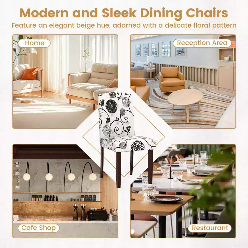 Costway Lot de 2 chaises de salle à manger en bois avec pieds en bois d'hévéa, assise rembourrée, ressorts en S, cuisine beige/gris