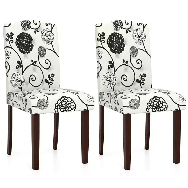 Costway Wooden Dining Chair Set of 2 with Rubber Wood Legs Padded Seat S Springs, Kitchen Beige/Gray
