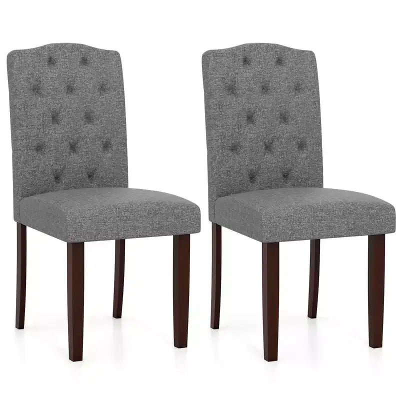 Costway Lot de 2 chaises de salle à manger en bois avec pieds en bois d'hévéa, assise rembourrée, ressorts en S, cuisine beige/gris