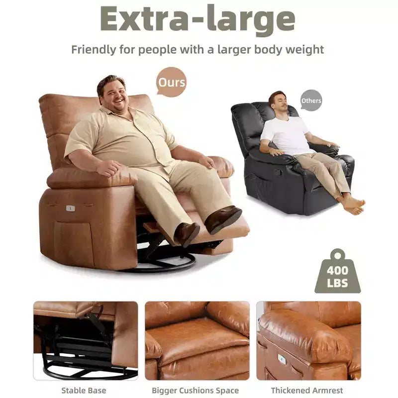 Fauteuil inclinable surdimensionné, pivotant à 360°, avec fonction chauffante et massante (pour salon/chambre/crèche d'adultes)