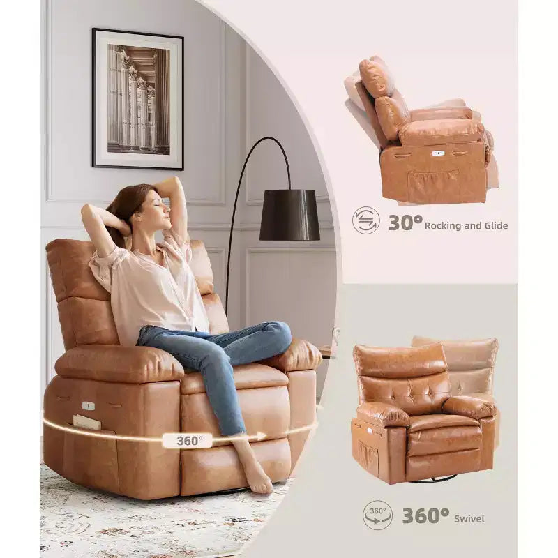 Fauteuil inclinable surdimensionné, pivotant à 360°, avec fonction chauffante et massante (pour salon/chambre/crèche d'adultes)