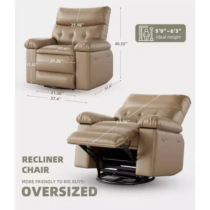 Fauteuil inclinable surdimensionné, pivotant à 360°, avec fonction chauffante et massante (pour salon/chambre/crèche d'adultes)