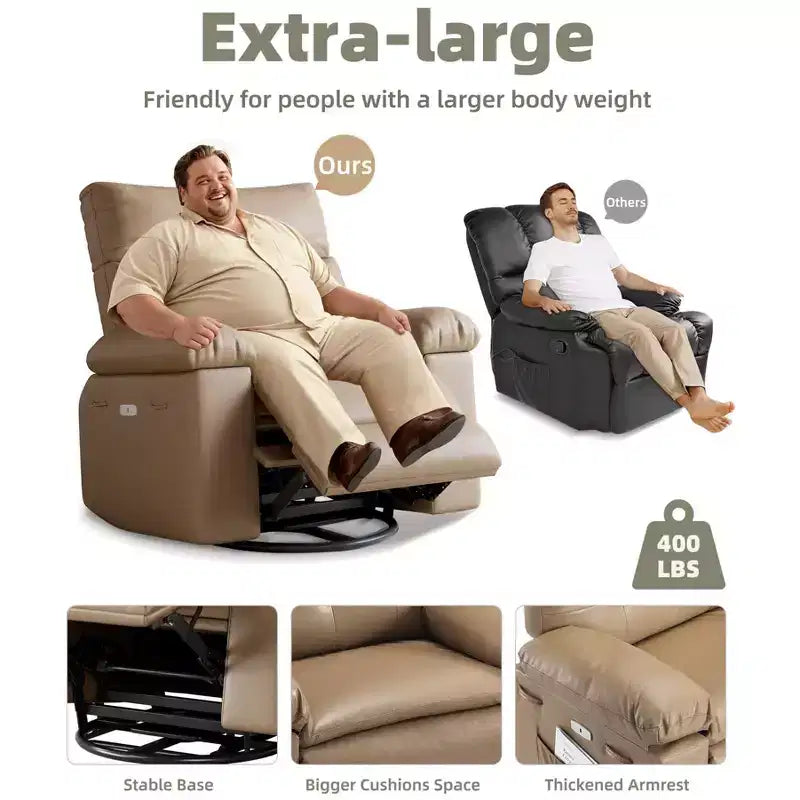 Fauteuil inclinable surdimensionné, pivotant à 360°, avec fonction chauffante et massante (pour salon/chambre/crèche d'adultes)