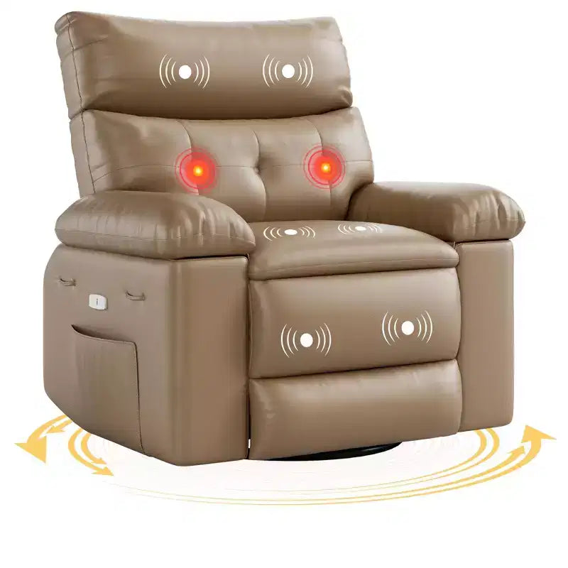 Fauteuil inclinable surdimensionné, pivotant à 360°, avec fonction chauffante et massante (pour salon/chambre/crèche d'adultes)