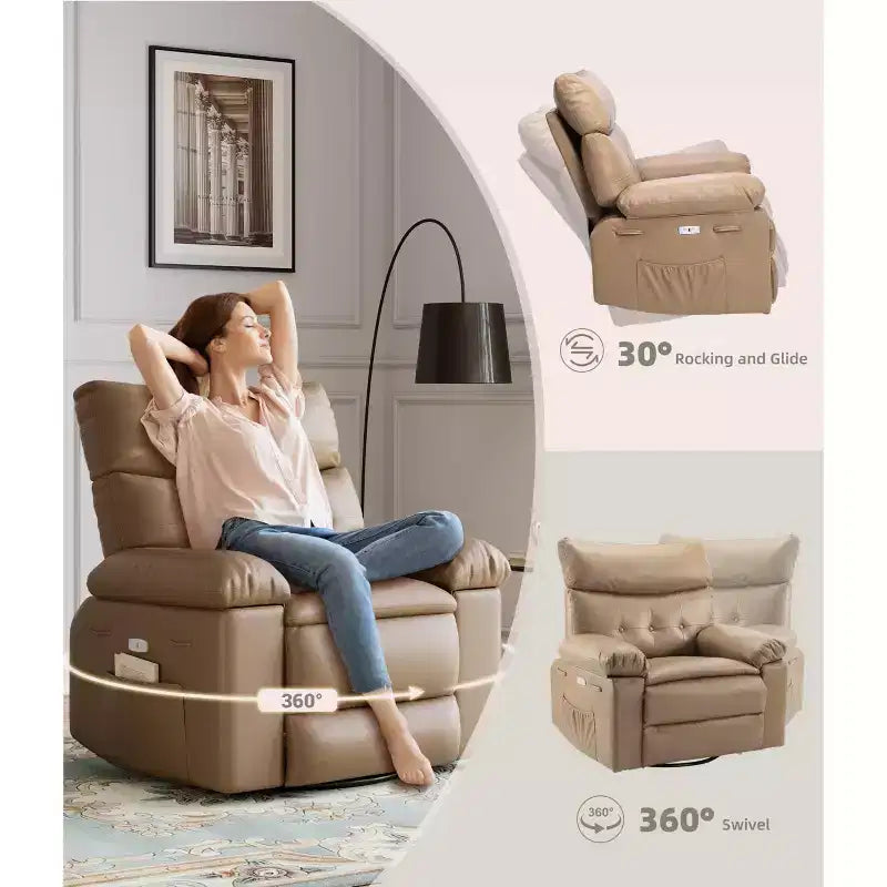 Fauteuil inclinable surdimensionné, pivotant à 360°, avec fonction chauffante et massante (pour salon/chambre/crèche d'adultes)