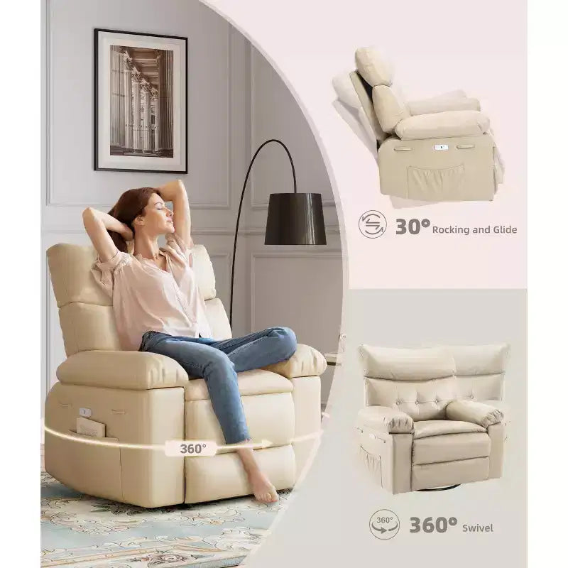 Fauteuil inclinable surdimensionné, pivotant à 360°, avec fonction chauffante et massante (pour salon/chambre/crèche d'adultes)