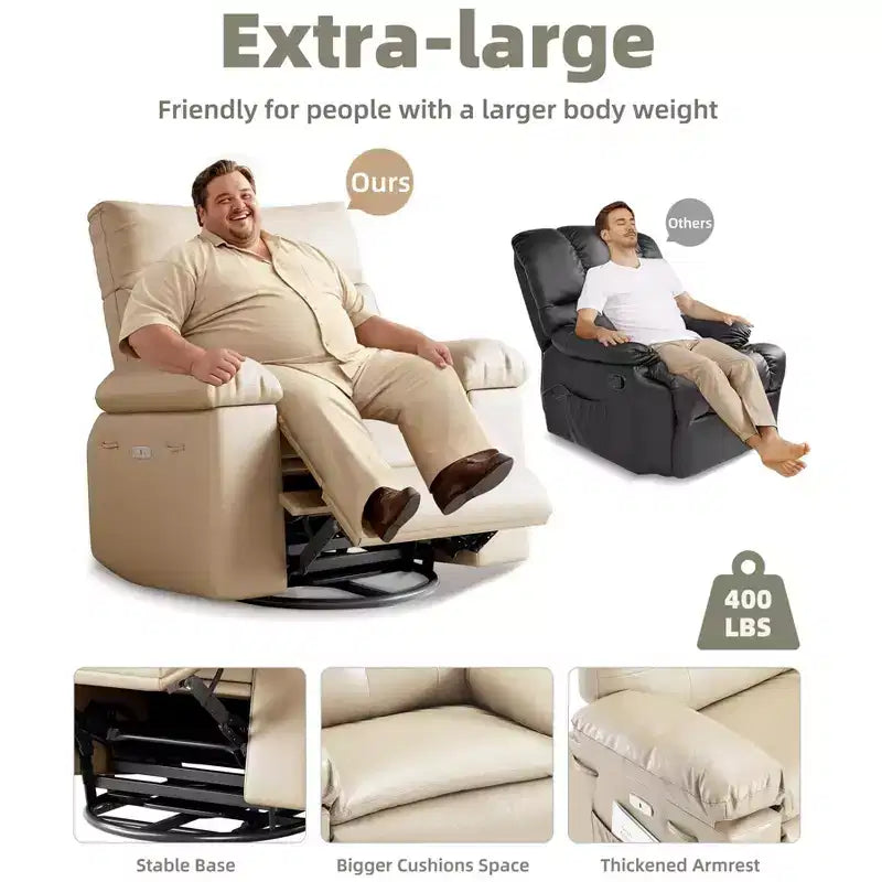 Fauteuil inclinable surdimensionné, pivotant à 360°, avec fonction chauffante et massante (pour salon/chambre/crèche d'adultes)