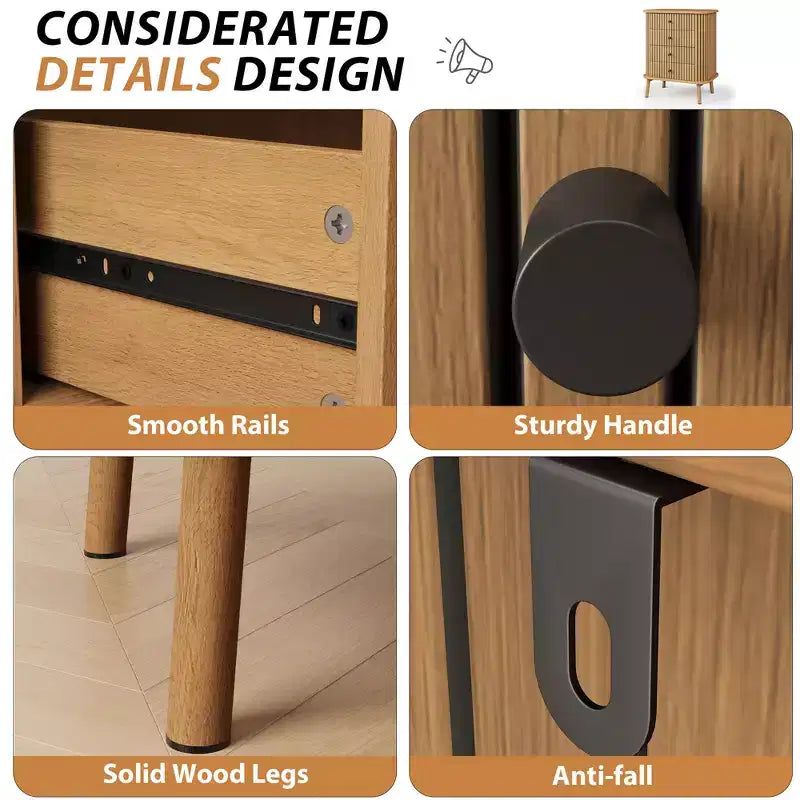 Commode à 4 tiroirs, chiffonnier de chambre à coucher, meuble de rangement, grand espace, commode moderne en osier avec poignées noir mat et pieds en bois