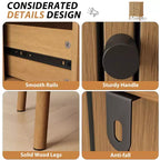Commode à 4 tiroirs, chiffonnier de chambre à coucher, meuble de rangement, grand espace, commode moderne en osier avec poignées noir mat et pieds en bois
