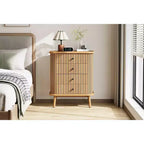 Commode à 4 tiroirs, chiffonnier de chambre à coucher, meuble de rangement, grand espace, commode moderne en osier avec poignées noir mat et pieds en bois