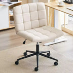 Furnimart Fauteuil de bureau Criss Cross à assise large avec roulettes, pivotant à 360°, pieds croisés, coussin épais, chaise de bureau à domicile pour chambre/coiffeuse/étude