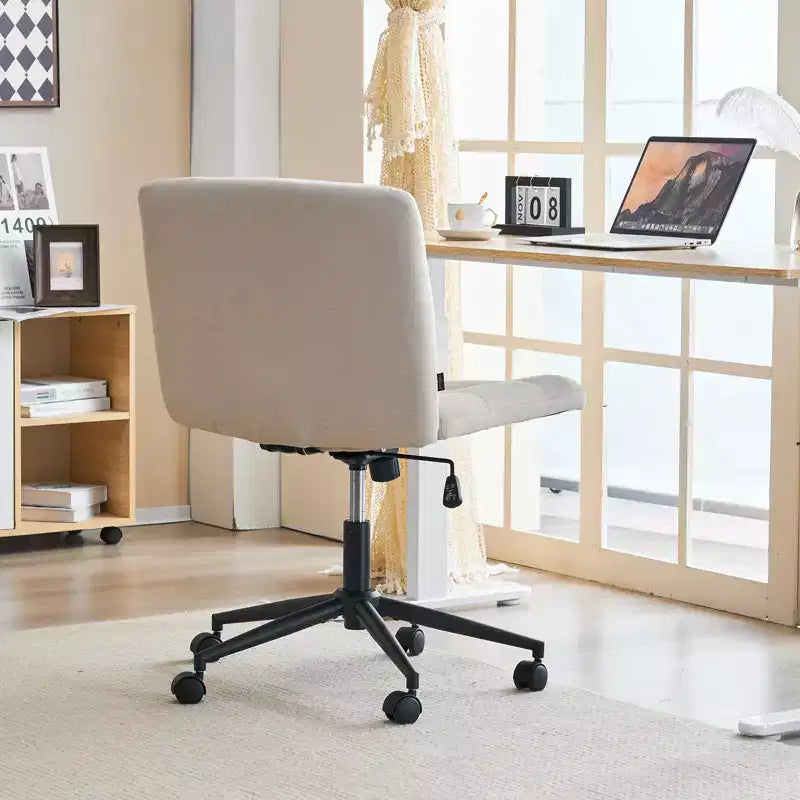 Furnimart Fauteuil de bureau Criss Cross à assise large avec roulettes, pivotant à 360°, pieds croisés, coussin épais, chaise de bureau à domicile pour chambre/coiffeuse/étude